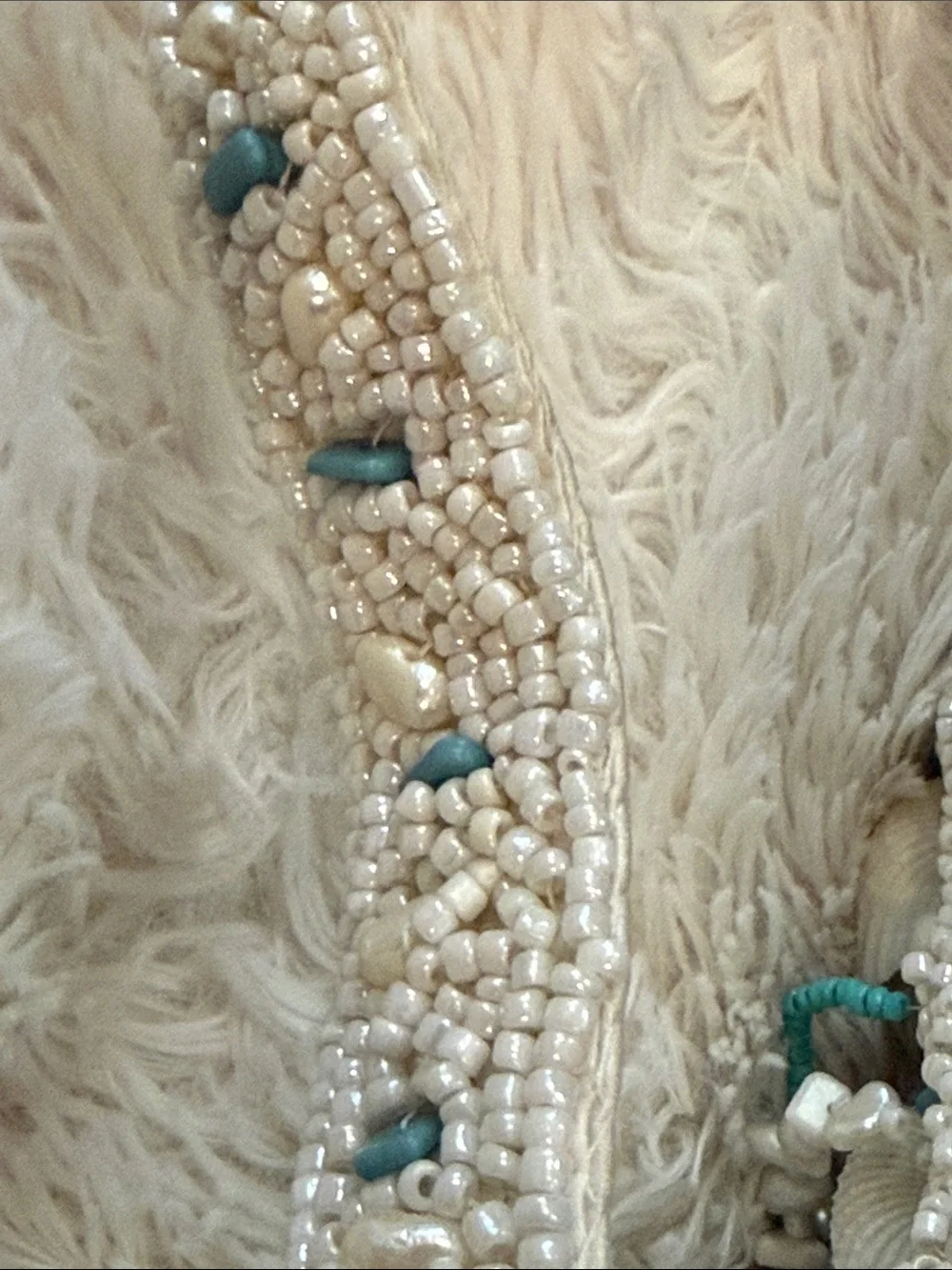 NWT Beaded Shell Accent White Shoulder Bag with Turquoise Detail